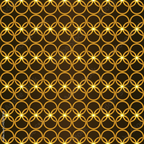 Gold metallic seamless pattern. The gold woven lattice of rings in the medieval style
