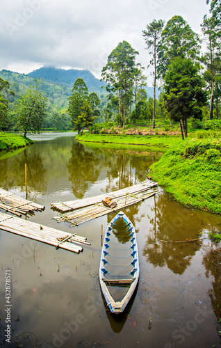 Cisanti lake, the  upstream, begining point of Citarum River in Bandung Regency, West Java, Indonesia. A beautiful natural scene in the middle of a forest. photo