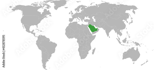 United arab emirates  saudi arabia highlighted green on world map. Persian gulf map backgrounds.