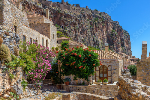 View of the medieval  castle of Monemvasia, Lakonia, Peloponnese, Greece
