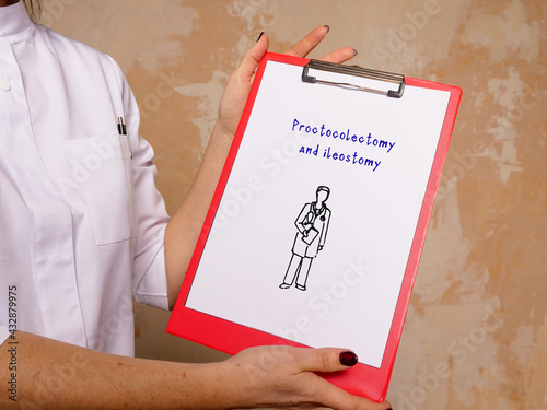 Medical concept about Proctocolectomy and ileostomy with inscription on the piece of paper. photo