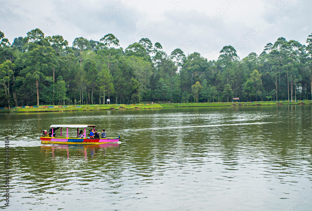 Cisanti lake, the  upstream, begining point of Citarum River in Bandung Regency, West Java, Indonesia. A beautiful natural scene in the middle of a forest.