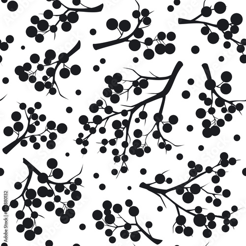 Seamless pattern texture with  berries branches in black and white