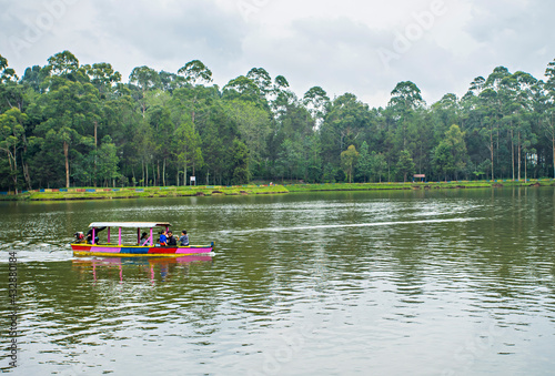 Cisanti lake, the upstream, begining point of Citarum River in Bandung Regency, West Java, Indonesia. A beautiful natural scene in the middle of a forest.
