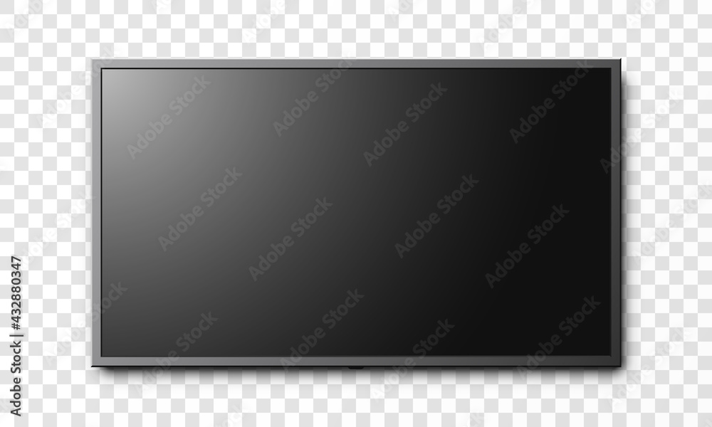 Black flat screen LCD tv isolated on transparent background vector illustration.