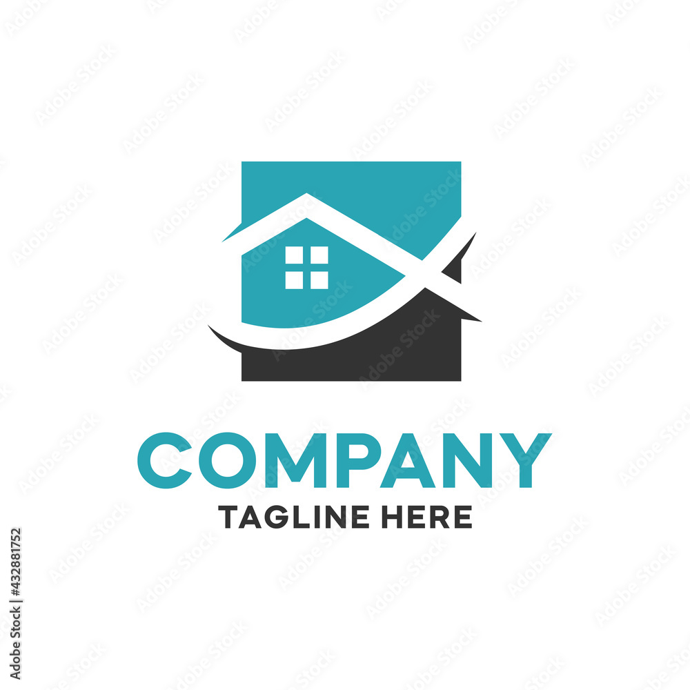Abstract square house logo design. Fish style real estate sign universal protection home care realty business vector icon. Negative space idea logo type Abstract square house logo design. Fish style real estate sign universal protection home care realty business vector icon. Negative space idea logo type