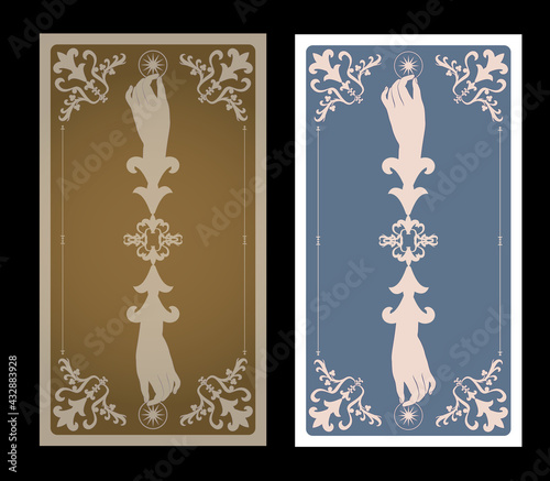 Tarot card or playing card back with vintage ornamental patterns victorian style