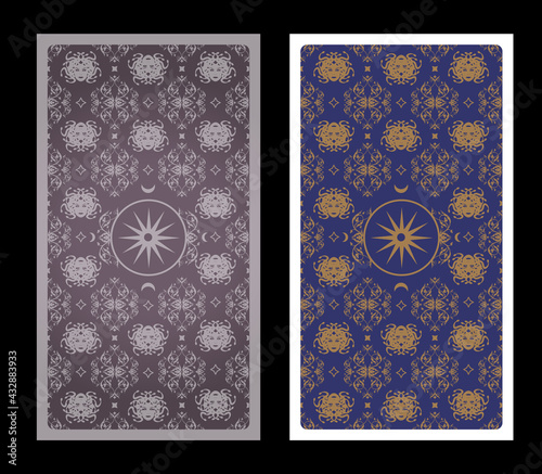 Tarot card or playing card back with vintage ornamental patterns Medusa head