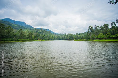 Cisanti lake, the  upstream, begining point of Citarum River in Bandung Regency, West Java, Indonesia. A beautiful natural scene in the middle of a forest. photo