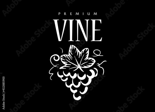 Vector logo drawn by hand. Bunch of grapes for making wine