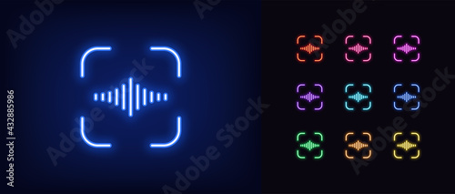 Neon voice identify icon. Glowing neon voice sign, outline speech recognition pictogram