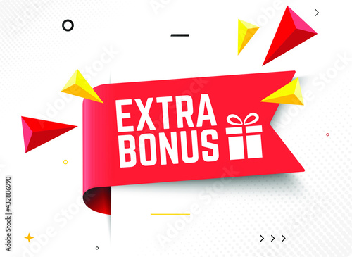 Vector Illustration Red Extra Bonus Label. Modern Web Banner Element With Gift