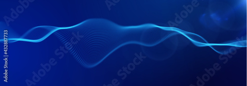 Dynamic blue dot landscape. Abstract digital wave background. Network data structure. Point grid visualization. Technology vector illustration.