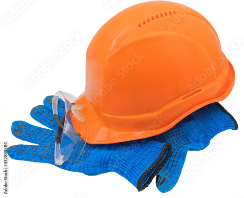 Construction helmet, gloves and goggles