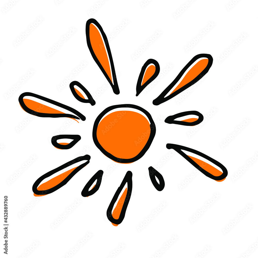Cute cartoon hand drawn sun icon. Funny vector colorful sun icon. Isolated doodle sun icon for various projects.
