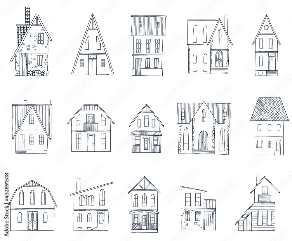Set of free hand vector houses. Doodle sketch illustrations Set of free hand vector houses. Doodle sketch illustrations
