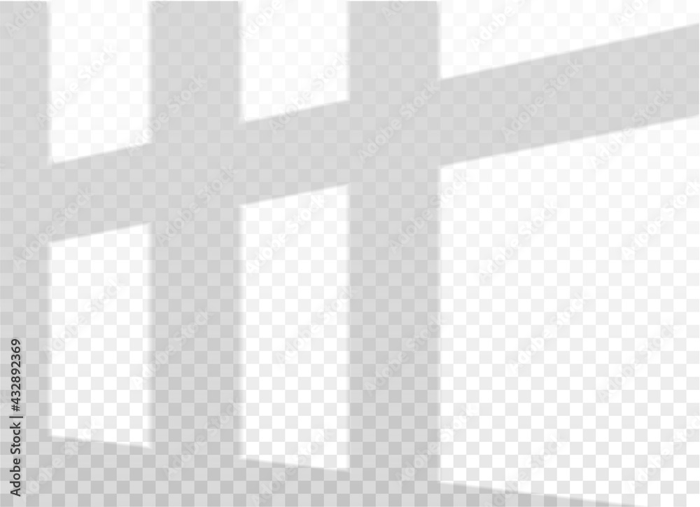 Obraz premium Window shadow isolated on transparent background. Thick silhouette. Vector realistic elements. Natural Overlay effect. EPS10. 