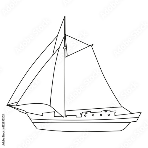 Sailboat line icon logo design marines, peedboat, ship, vessel, side view. Vector illustration outline simple element symbol