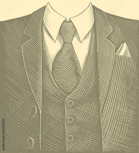 Business suit. Hand drawn engraving. Editable vector vintage illustration. Isolated on light background. 8 EPS