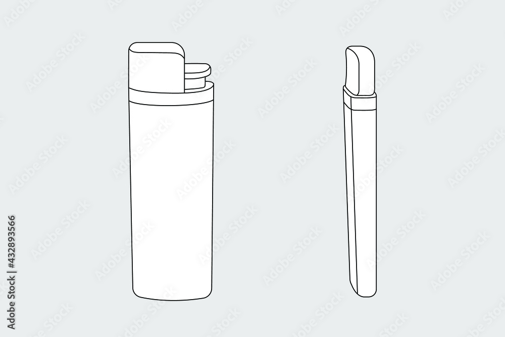 Cigarette lighter vector template isolated on a grey background. Front and back view. Outline technical sketch of accessories.