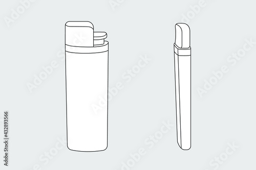 Cigarette lighter vector template isolated on a grey background. Front and back view. Outline technical sketch of accessories.