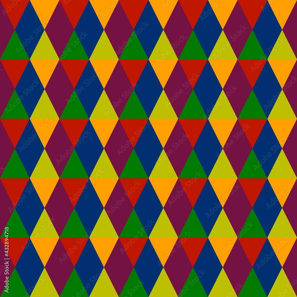 Colorful triangles make seamless pattern. Vector and multicolor ornament.