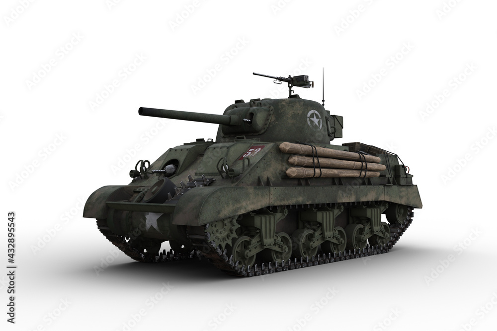 3D rendering of a military tank isolated on white.