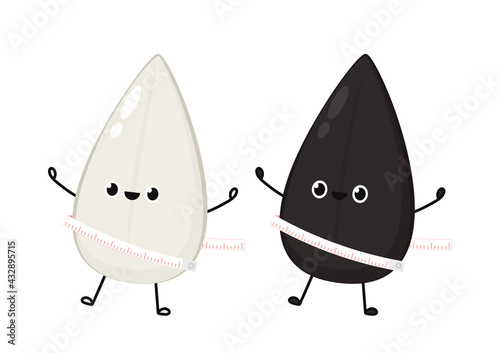 Black and white sesame seed character. Sesame seed on white background.
