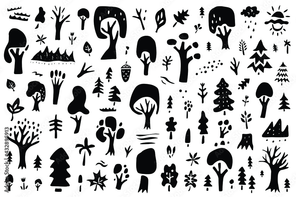 forest trees vector icon set