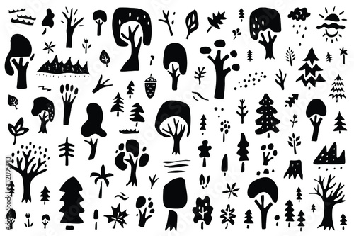forest trees vector icon set