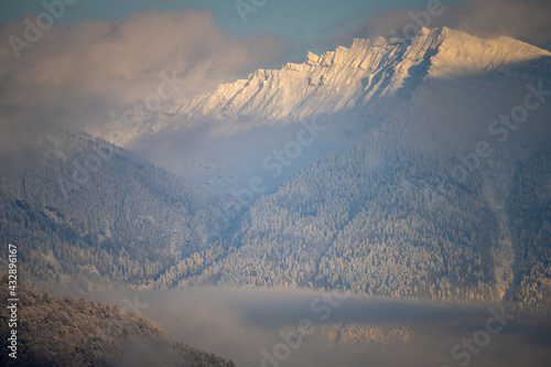 View fof the Glarus highlands from the shores of the Upper Zurich Lake (Obersee), Switzerland photo