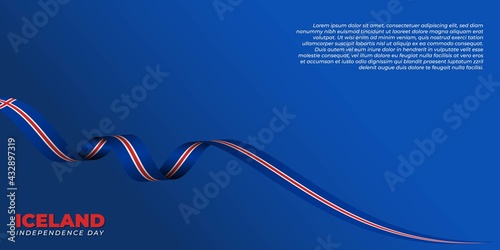 Iceland independence Day design with Iceland flag ribbon design