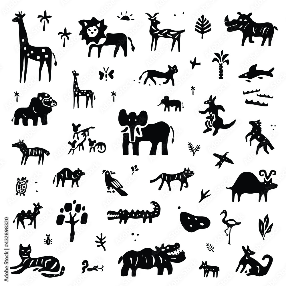 Fototapeta premium jungle animals - icon set,doodles 