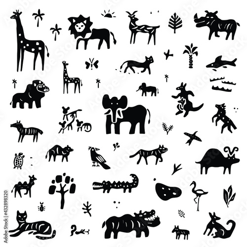 jungle animals - icon set,doodles
