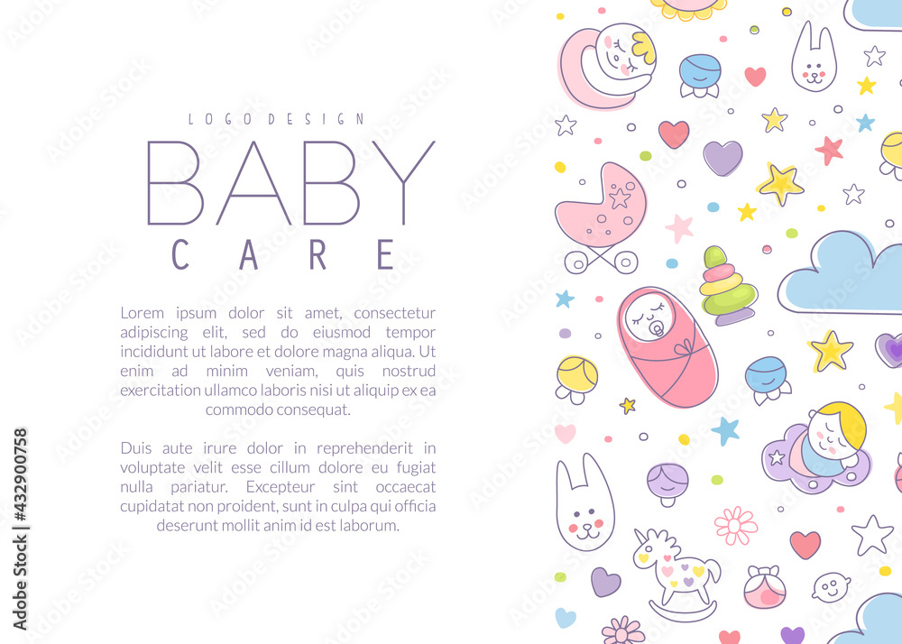 Cute Baby Care Poster Template with Copyspace Vector Illustration