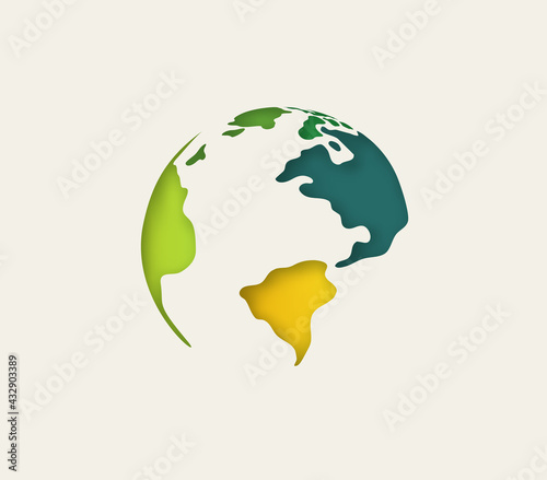 Planet Earth Vector Illustration in Papercut Style with shadows.