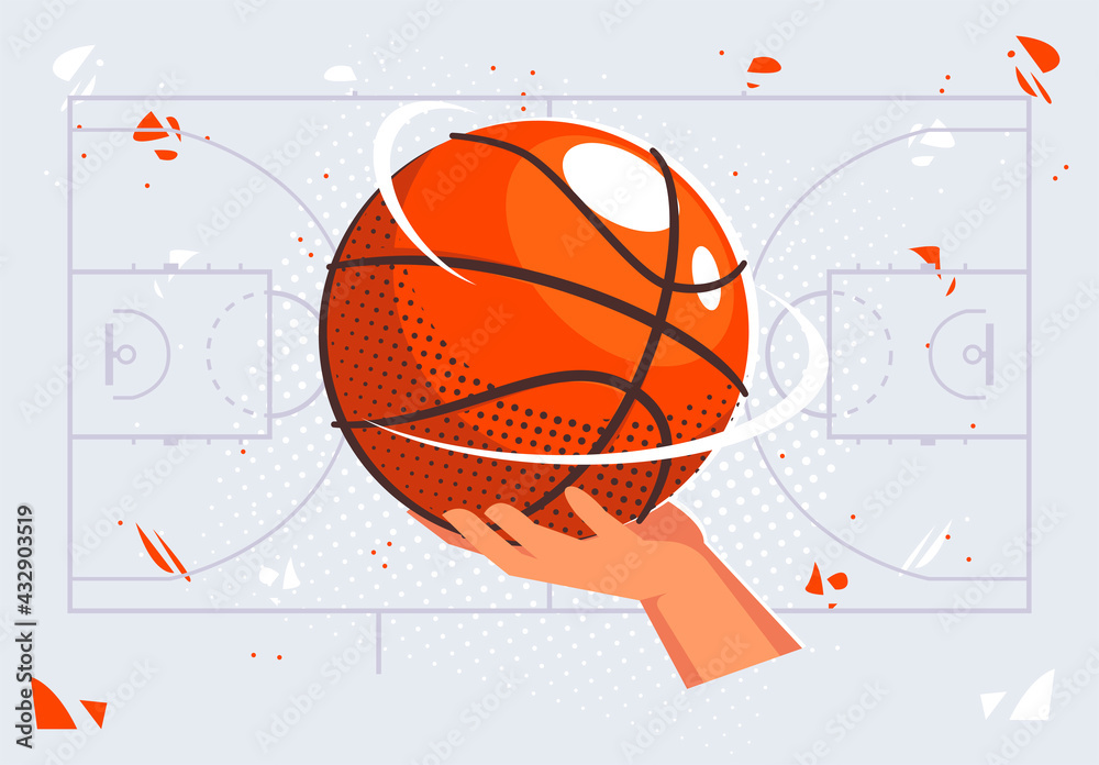 Obraz premium vector illustration holding a basketball in his hand