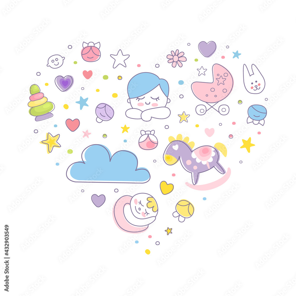 Cute Baby Care Template with Heart Shape Arrangement Vector Illustration