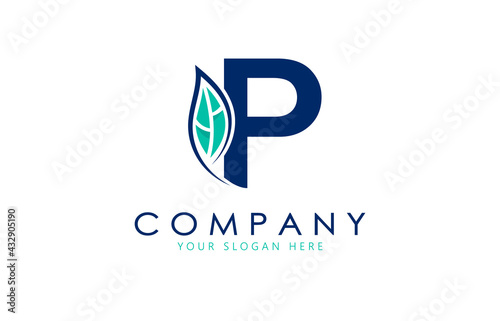 Letter P logo with leaf. Creative logo design.	
