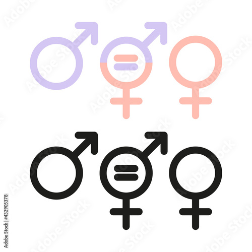 Men and women symbol. Gender equality symbol. Women and men should always have equal opportunities. Vector illustration. Flat.