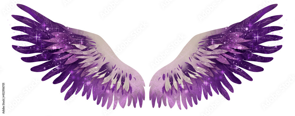 Fototapeta Piękne magiczne błyszczące fioletowe beżowe skrzydła, raster