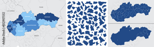 Detailed  vector  blue map of Slovakia with administrative divisions country