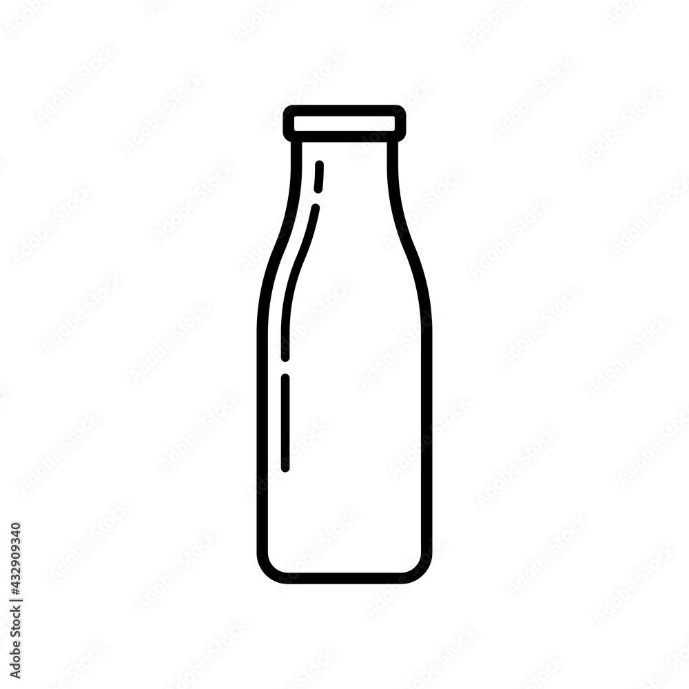 Bottle icon. Black contour linear silhouette. Vertical side view. Vector simple flat graphic illustration. The isolated object on a white background. Isolate. Bottle icon. Black contour linear silhouette. Vertical side view. Vector simple flat graphic illustration. The isolated object on a white background. Isolate.
