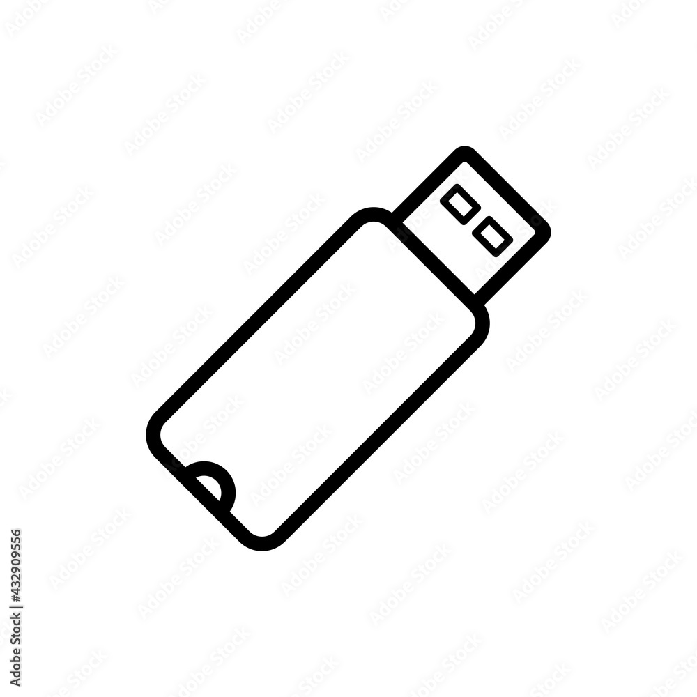 USB flash drive icon. Black contour linear silhouette. Top view. Vector simple flat graphic illustration. The isolated object on a white background. Isolate. USB flash drive icon. Black contour linear silhouette. Top view. Vector simple flat graphic illustration. The isolated object on a white background. Isolate.