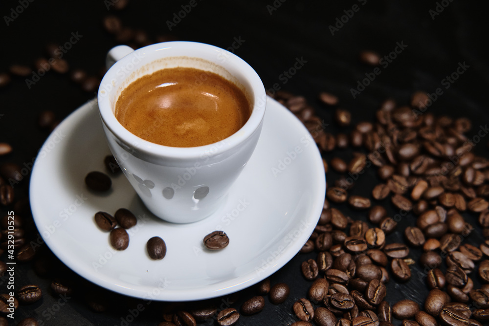 fresh cup of espresso coffee with beans fresh cup of espresso coffee with beans