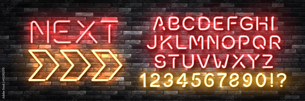 Vector realistic isolated neon sign of Next logo with easy to change color alphabet font for decoration and covering on the wall background.