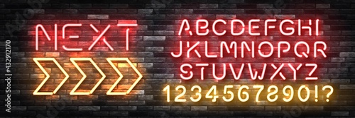 Vector realistic isolated neon sign of Next logo with easy to change color alphabet font for decoration and covering on the wall background.