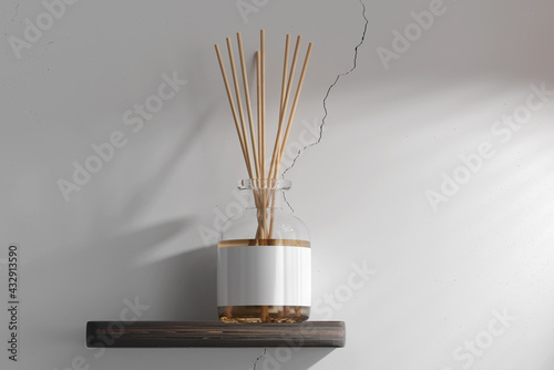 Isolated Incense Air Freshener Reed Diffuser Glass Bottle 3D Rendering