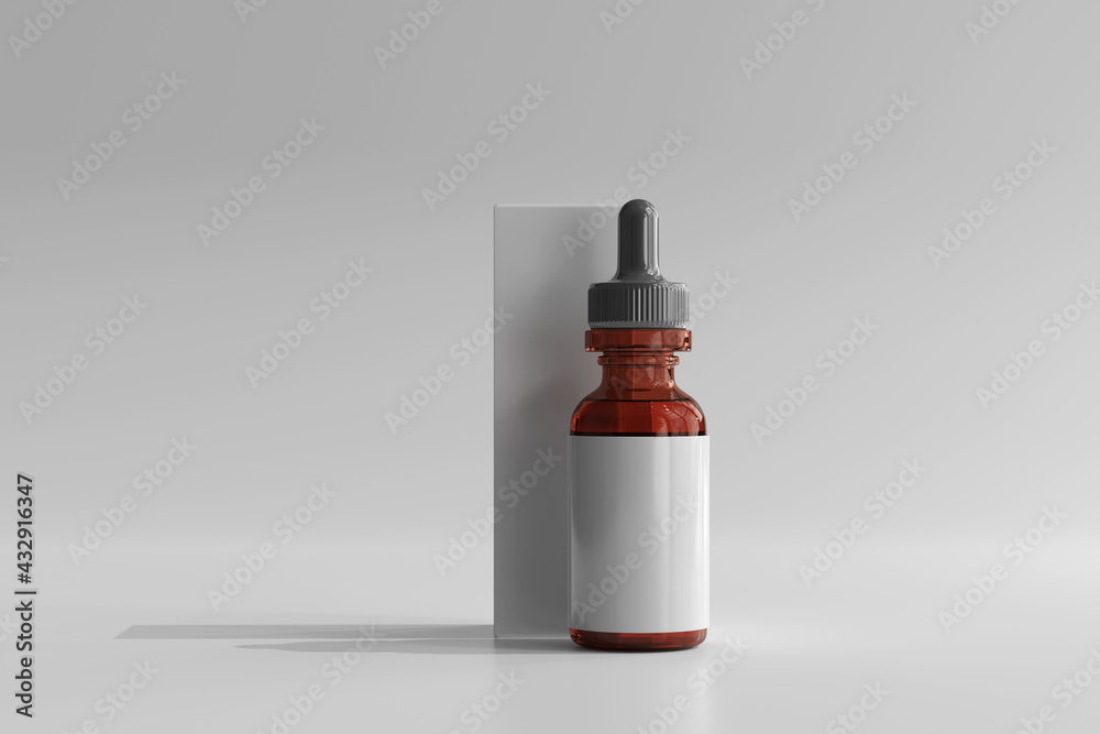 Isolated Amber Glass Dropper Bottle with Box 3D Rendering Isolated Amber Glass Dropper Bottle with Box 3D Rendering