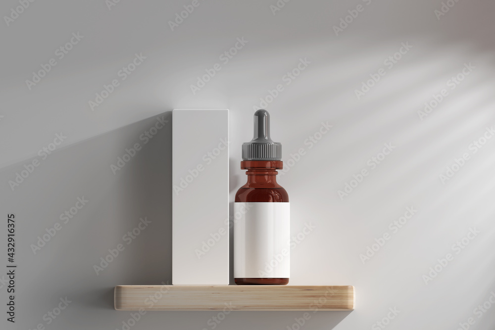 Isolated Amber Glass Dropper Bottle with Box 3D Rendering Isolated Amber Glass Dropper Bottle with Box 3D Rendering